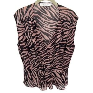ASTR Short Sleeve Draped Pink Black Women's Zebra Print‎ Lined Blouse Size Large